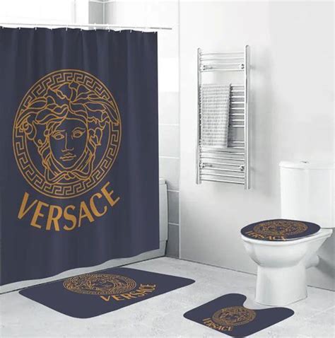 blue versace shower curtain|Versace bath mat.